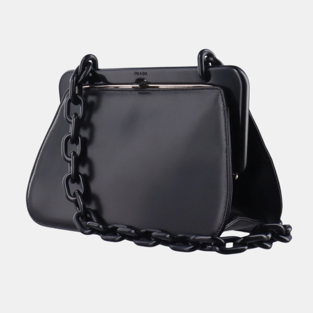 Prada Black Leather Shoulder Bag with Chain Strap